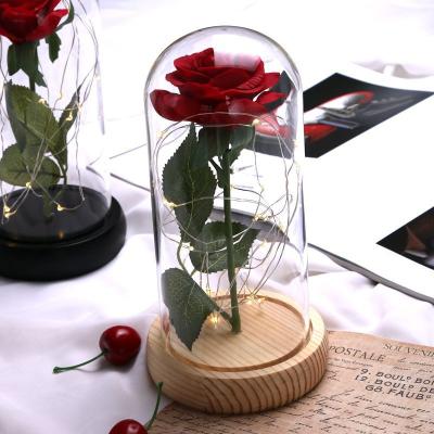 China Artificial Rose Flower Amazon Best Selling Christmas Rose In Glass Gift Rose In Glass Dome for sale