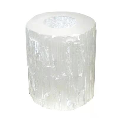 China Europe Wholesale Bulk Crystals Hand Carved Selenite Candle Holder Candlestick For Decoration for sale