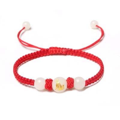 China Euro-American wholesale people open Chinese Central Statistical Institute cotton red rope rope thread agate bracelet for Chinese new year souvenir for sale