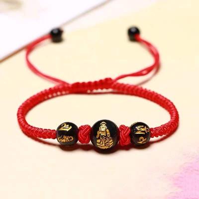 China Euro-American wholesale people open Chinese Central Statistical Institute cotton red rope rope thread agate bracelet for Chinese new year souvenir for sale