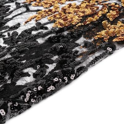 China Shaoxing Breathable Textile 5MM Two-color Sequin fabric100% Polyester Mesh Net Lace Sequin Embroidery Custom Fashionable Fabric For Dress Dress for sale