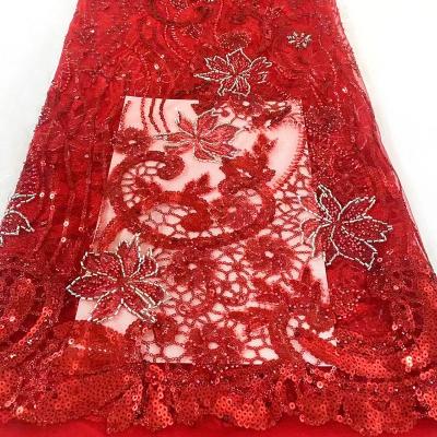 China Breathable Luxuriously Designed Lace Fabric Beaded French Sequins Embroidery Lace Fabric Great For Festival Dress for sale