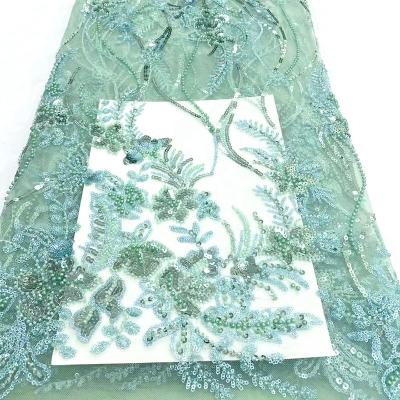 China African Hot Selling Fresh Type Breathable Sequin Tube Bead Embroidery Fabric Small Flower Plant Dress Wedding Fabric for sale