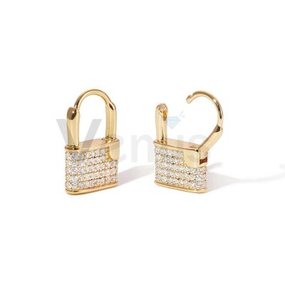 China VENUS VENUS CLASSIC Luxury Dubai Plated Gold Lock CZ Stone Pave Padlock 925 Sterling Silver Huggie Earring 2021 for sale