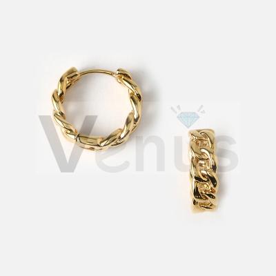 China New 925 Sterling Silver Handmade Minimalist Gold Huggie Stud Earrings Cuban Chain Women CLASSIC Korean VENUS Jewelry for sale