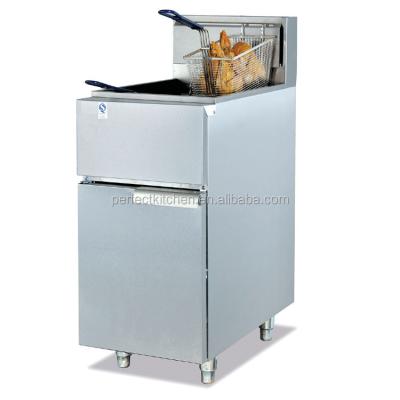 China Good Commercial Gas Stainless Steel Chips Fryers With 1 Tank 2 Baskets With Temperature Controller for sale