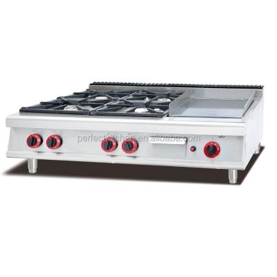 China Commercial Stainless Steel Table Top Gas Cooking Range With 4 Burners And Griddles for sale