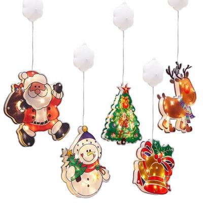 China Flashing Light Plastic Reindeer Sucker Decoration Holiday Window Hanging Lights For Christmas Tree Decor for sale