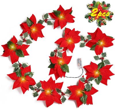 China Garland String Lights 16FT Artificial Christmas Tree Ornaments Holiday/Party/Wedding/Christmas Decorations /Outdoor Flower Home Decor with Red Berries Holly Leaves for sale