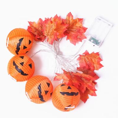 China Battery Operated On /off LED Maple Pumpkin Paper Lanterns String Light For Garden Party Halloween Thanksgiving for sale