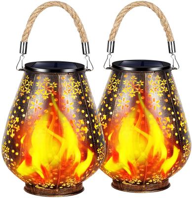 China Eco-Friendly Outdoor Hanging Solar Powered Flame Metal Solar Lantern Decorative Lanterns Waterproof Decorations For Patio for sale