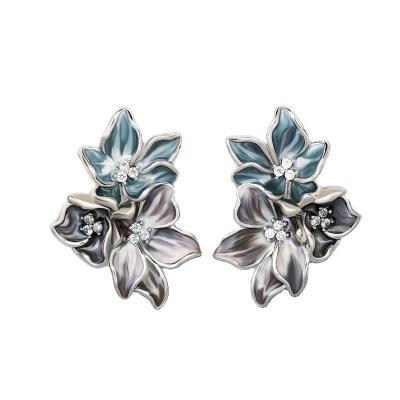 China TRENDY Ladies Fashion Funky Earrings Inlaid Zircon Retro Flower Stud Ear Jewelry For Women for sale