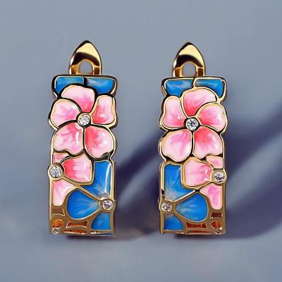 China Trendy new enamel flower women's hug earrings Bohemian style retro round small earrings wholesale for sale