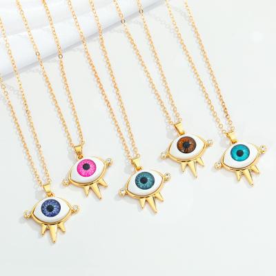 China Amazon FASHION Hot Selling Gold Plated Turkish Crystal Round Evil Eyes Necklace Vintage Rhinestone Alloy Blue Eye Necklace for sale