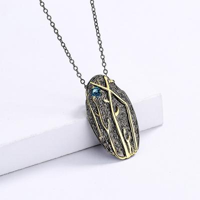 China TRENDY wholesale unique design tree silver plated natural blue GEM PENDANT NECKLACE for gifts for sale