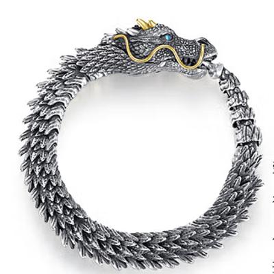 China Hot Selling Amazon Vintage Dragon Punk Hot Selling Silver Plated Bracelet New Bossy The Personality Keel Bracelet For Men for sale