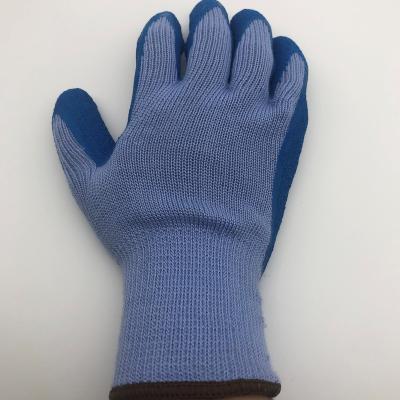 China Latex Coated Blue Wrinkle Liner Wrinkle Coated Cotton 10G Work Glove for sale