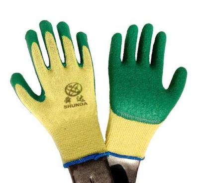 China Wrinkle Latex Coated Work Green 10G Cotton Work Gloves for sale