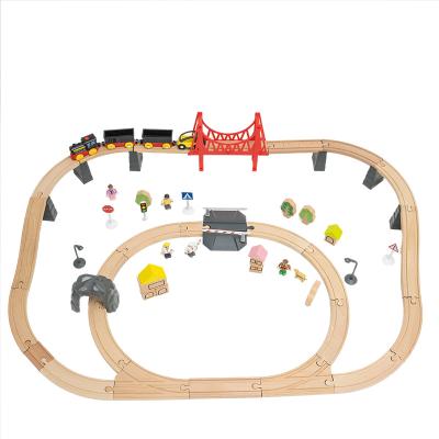 China Naturally Wooden Battery Operated Railway Builder Environmentally Friendly Transportation 64pcs Train Track Set for Kids Boys and Girls for sale