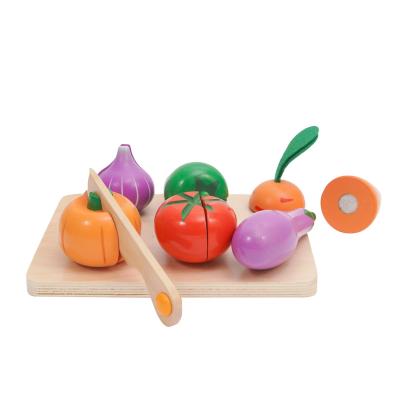 China 8pcs Eco-friendly Wooden Vegetable Cutting Food Play Toy Set Kitchen Vegetable Series Wooden Pretend Cutting Play Food Toy For Toddlers for sale