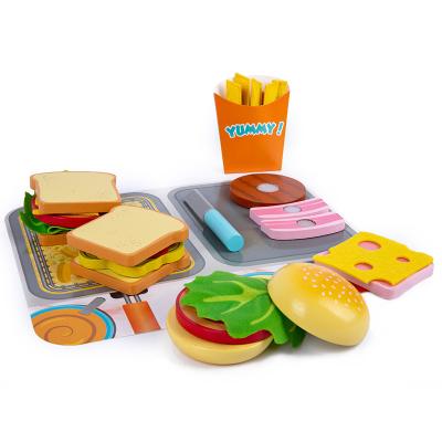 China Eco-Friendly Fast Food Pretend DIY Toy Natural Wood Made of High Quality Beech Wood Solid Burger Fry Sandwich for Toddlers for sale