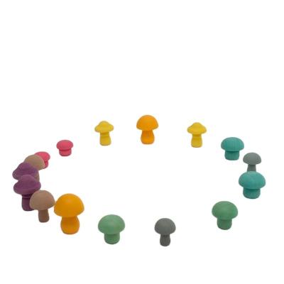 China Eco-friendly Set of 8 Colorful Wooden Mushroom Picking Toys 16pcs Rainbow Simulation Mushroom Blocks for Kids Infants Preschool Toddlers for sale