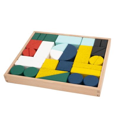 China 33pcs Eco-friendly Cork Blocks Wooden Building Blocks Colorful Set In 7 Colors Intelligence Development Montessori Toy For Kids for sale