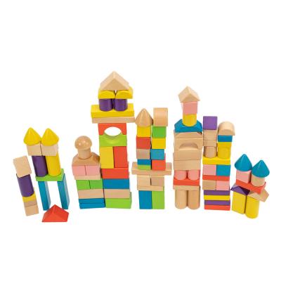 China 2022 High Quality Colorful Wooden Blocks 100pcs Eco-friendly Intelligence Development Montessori Educational Toys For Children for sale