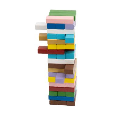 China Eco-friendly Solid Wooden Colorful Rainbow Color Stacking Blocks 54pcs Tumbling Tower Game For Kids for sale