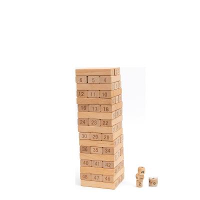 China Eco-friendly Solid Wood 51 Pcs Wooden Stacking Blocks With Tower Tumbling Game Number Games For Kids for sale