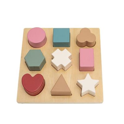 China Colorful 3D Block Eco-friendly Preschool Geometric Wooden Puzzle Brain Teaser Shape Matching Puzzle For Kids Jigsaw Infant for sale