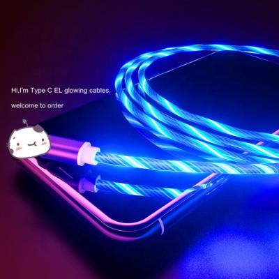 China Type C Cable, Charger Cable MP3/MP4 Player Light Up EL Visible Flowing LED Light Lighting USB C to USB 2.0 Cable, Available for iPhone/Android for sale