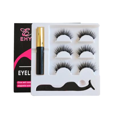 China 2022 Flexible Wholesale Handmade Magnetic Eyeliner Eye Lashes Kit Mink Magnetic False Eyelashes Set With Magnetic Liner for sale