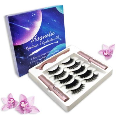 China Factory price mink fur eyelashes 3d magnetic eyeliner magnetic eyelashes 5 pairs pack magnetic eyelashes for sale