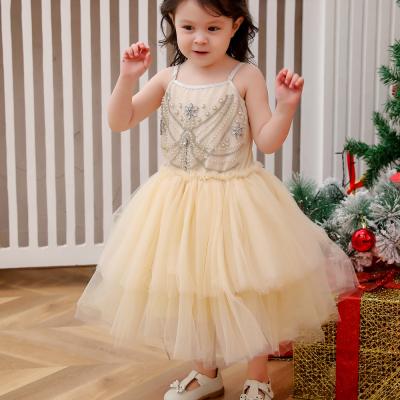 China Breathable Picture Design Baby Tulle Tutu Lace Dress Girls Ivory Birthday Party Dress Long for sale