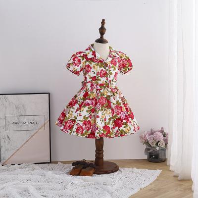 China Floral Printed Knee-Length Casual Dress Vintage Cotton Breathable Fabric Dress Floral Sale for sale