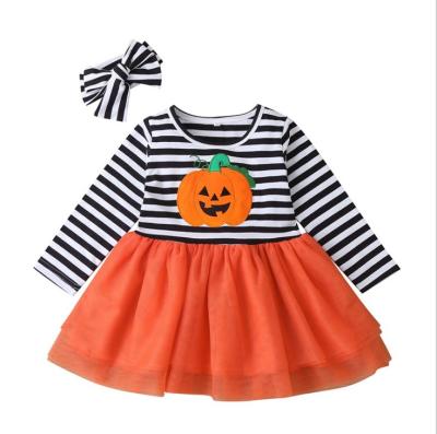 China 2020 New Design Anti-Static Halloween Pumpkin Cartoon Skirt Long Sleeve Dress For Halloween Christmas for sale