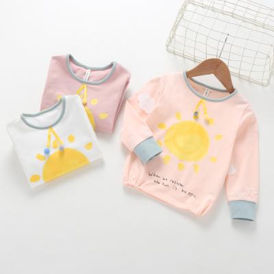 China Anti-wrinkle Custom Design Casual Solid Cotton Tulle Printing Long Sleeve Sweatshirt Tops For Kids 2-9Y for sale