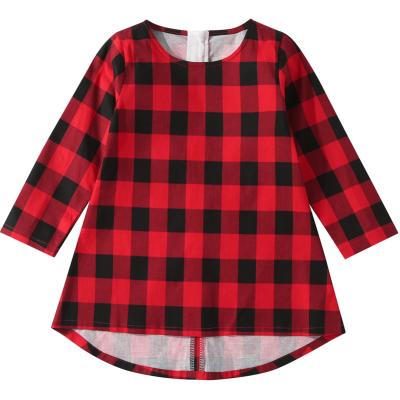 China Babies Anti-static Red Plaid Spring Edge Asymmetrical Girls Kids Gingham Dresses for sale