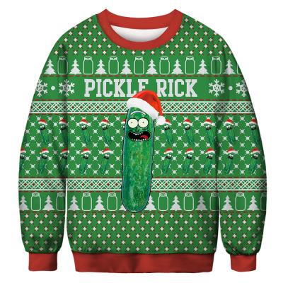 China Viable Christmas Funny Pickle Rick Pattern 3D Painted Green Long Sleeve Kid's Hoodie for sale