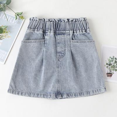 China Sale Breathable Babies Factory Waist Blue Elastic Denim Sundress Shorts With Pockets Design for sale