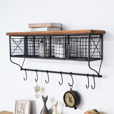 China Nordic minimalist wall decor industrial style wrought iron wall display rack hook drawer shelf wall storage rack for sale