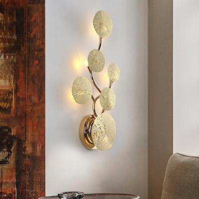 China Lotus Leaf Wall Lamp Bedside Wall Light Rustic Modern Golden Creative Lamp for sale