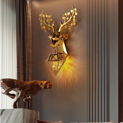 China Rustic Deer 3d Wall Lamp Decorations Animal Head Living Room Bedroom Bedside Lamp Indoor Lighting for sale