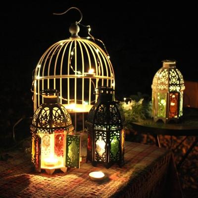 China Wholesale Durable Luxury Moroccan Wind Lamp Retro Iron Ornament Gifts Wedding Candle Glass Candle Holders for sale