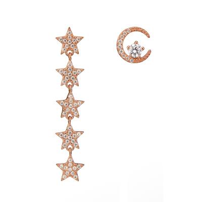 China Popular Romantic XZY 925 Sterling Silver Moon And Star Dangle Studs Earrings With CZ And Color Plated for sale