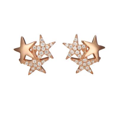 China XZY Fashion Triple Star Earrings Romantic 925 Sterling Silver Studs With Rose Gold Plated for sale