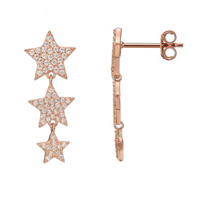 China XZY Fashion Triple 925 Sterling Silver Star Romantic Dangle Studs Earrings With CZ And Color Plated for sale