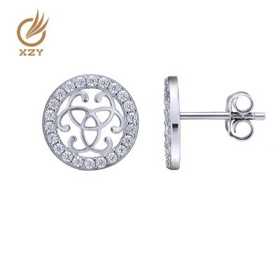 China Factory Supply Real FASHIONABLE Design Round Shape 925 Sterling Silver Real Zircon Stud Earrings With CZ for sale