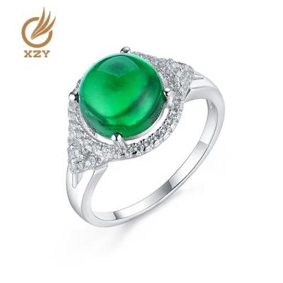 China XZY Factory Custom Stylish Design Women's Sliver Ring 925 Sterling Sterling Zircon And Green Glass Rings for sale